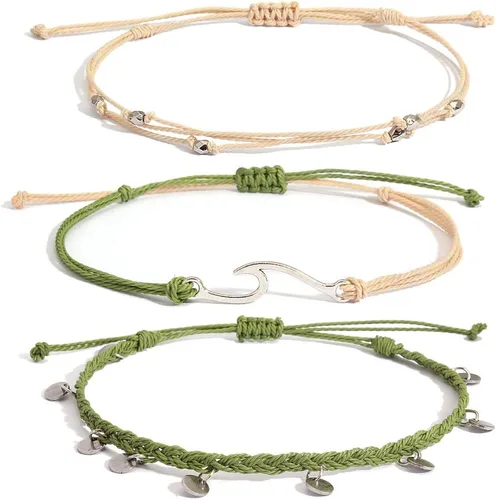 Vista 14 de Pulseras de tobillo impermeables con cuentas, pulseras de tobillo de playa con olas, pulseras de tobillo de acero inoxidable con monedas, joyería