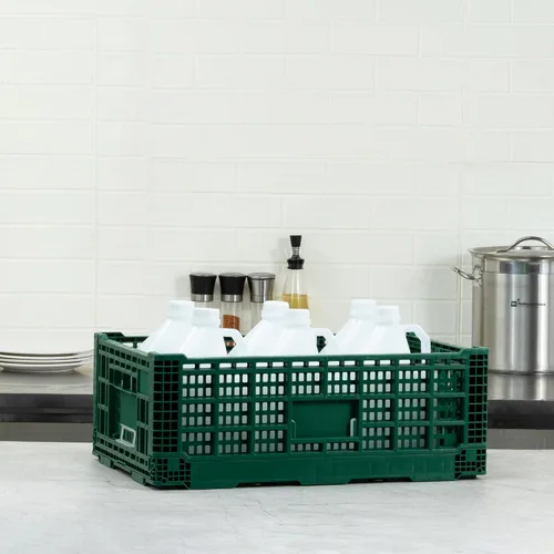 Vista 4 de Restaurantware Cater Tek - Caja plegable de 36 litros, 1 caja de almacenamiento apilable, con asas de diseño de malla, caja plegable de plástico