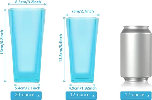 Vista 5 de Top-spring Vaso de Agua de Plástico Reutilizable de 20 Onzas, Vasos Transparentes Irrompibles para Beber, Sin BPA, Juego de 6 Vasos Azules