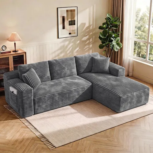 Vista 19 de WINBOY Sofás deshuesados en forma de L de 106 pulgadas para sala de estar, cómodo sofá modular de pana comprimido con bolsillo lateral, Chiase