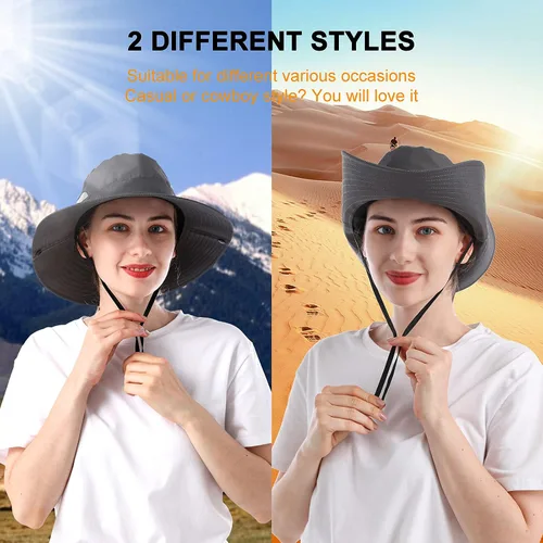 Vista 2 de Tutuko Sombreros de sol de ala ancha para mujer, plegables, protección UV, para playa, cola de caballo de malla, sombrero de pesca