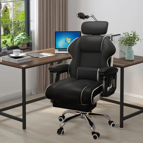 Vista 6 de Silla ejecutiva para computadora, silla de escritorio para oficina en casa, ángulo ajustable, ergonómica, de altura ajustable, sillas de piel