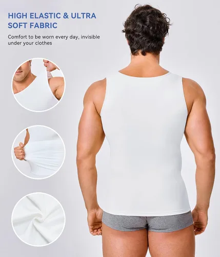 Vista 3 de Camiseta de compresión para hombre, adelgaza y moldea el cuerpo - chaleco de entrenamiento, camiseta de tirantes, para marcar abdominales, camisetas