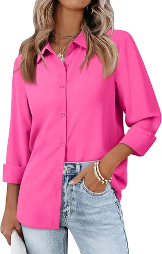 Vista 11 de siliteelon Camisas de manga larga con botones de gasa para mujer: blusas de trabajo con cuello para negocios, oficina, vestidos casuales