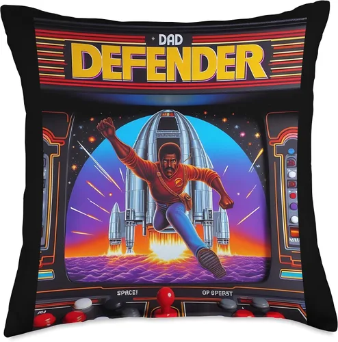 Vista 4 de Defender Dad 80s Retro Arcade Throw Pillow