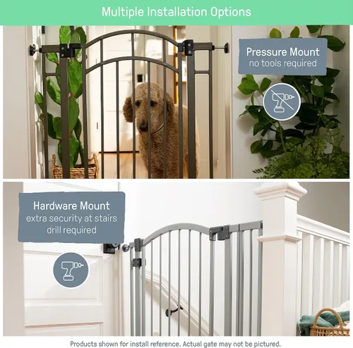 Vista 4 de Ingenuity Puerta decorativa multiusos extra alta con paso para bebé, se adapta a aberturas de 28.5 a 48 pulgadas (paquete de 1), metal negro