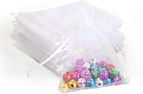 Vista 10 de Lautechco 100 bolsas de organza – 4 x 6 pulgadas, bolsas de regalo de malla beige con cordón para Navidad