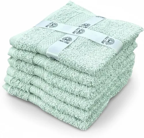 Vista 5 de Juego de 6 paños de cocina 100% algodón, diseño a cuadros color verde azulado, ultra absorbentes, resistentes, máxima suavidad, absorción