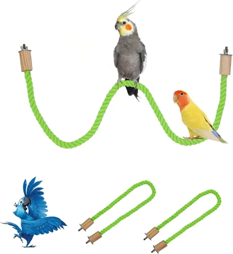 Vista 8 de Paquete de 2 perchas y columpios de cuerda para pájaros, jaula de pájaros, accesorios de poste de escalada para loro, periquito, periquito, cacatúa