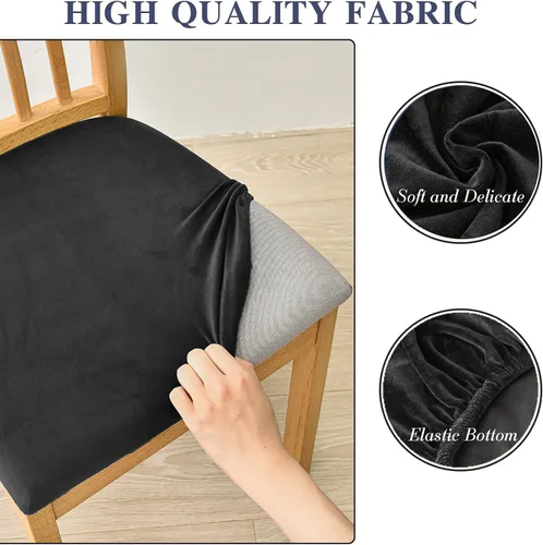 Vista 3 de Fundas elásticas de terciopelo para asiento de silla de comedor, 2 piezas, fundas protectoras de asiento suaves para sillas de comedor, fundas Negro
