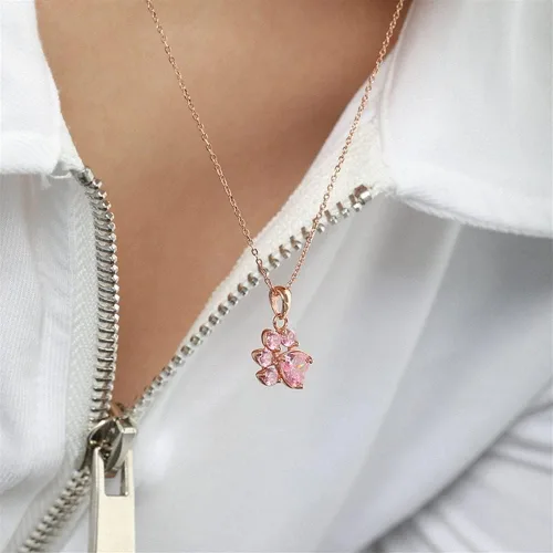 Vista 4 de Collar con dije de regalo de huella de gato, cadena de cruz chapada en oro rosa, plata 925, simple, delicado para novia, fiesta, aniversario