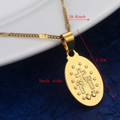 Vista 5 de Collar con colgante de cruz milagrosa de la Virgen María chapado en oro de 18 quilates 197in