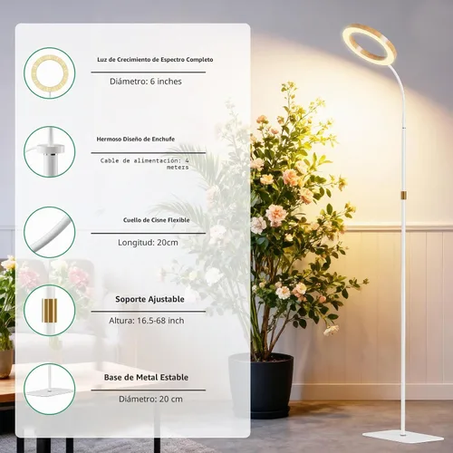 Vista 7 de SDOVUERC Luz de crecimiento de espectro completo con soporte para plantas de interior, luz de plantas de suelo, temporizador de 6/12/18H, 3 modos