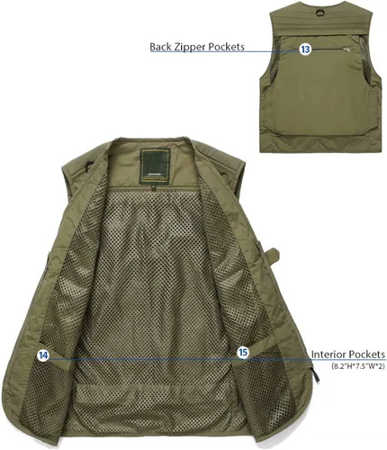 Vista 5 de MAGCOMSEN Chalecos de ropa exterior para hombre, chaleco de trabajo al aire libre, chaleco de carga con múltiples bolsillos, chaleco de viaje