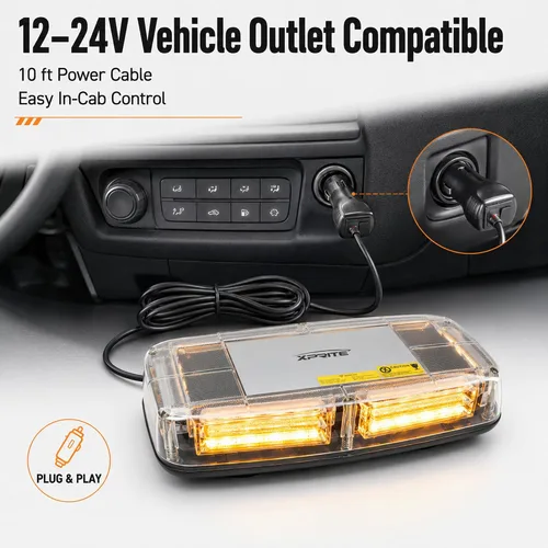 Vista 5 de Xprite COB LED Luces Estroboscópicas de Baliza Ámbar para Techo con Base Magnética 19 Patrones Intermitentes, Luz de Advertencia de Seguridad