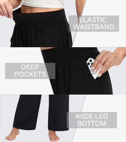 Vista 4 de OLIKEME Pantalones de yoga de pierna ancha para mujer, cintura alta, cómodos, casuales, holgados, para entrenamiento, talla grande, pantalones
