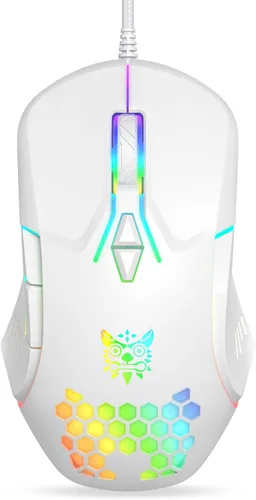 Vista 9 de Ratón con cable USB, ratón de ordenador con iluminación RGB, 4 DPI ajustables, ratón óptico ergonómico de oficina, 7 botones con cable para Rosa