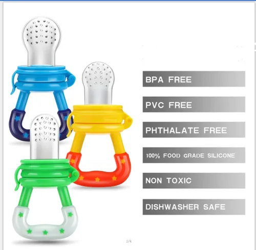 Vista 2 de PandaEar Paquete de 3 alimentadores de frutas frescas para bebés, bolsas de silicona suaves y seguras de grado alimenticio sin BPA