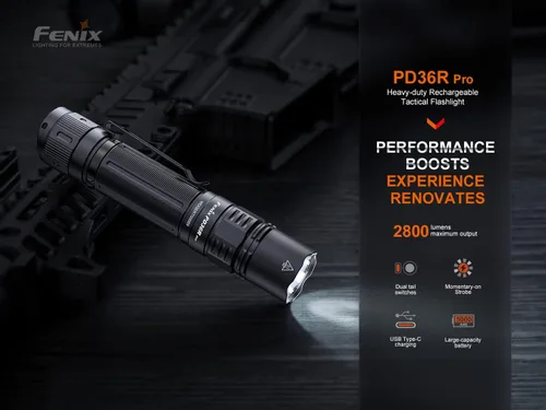 Vista 2 de Fenix PD36R Pro - Linterna táctica LED recargable de 2800 lúmenes, cordón all-01 con cable de carga EdisonBright estuche de transporte