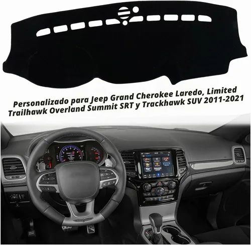 Vista 3 de Cubierta de Alfombrilla del Salpicadero Personalizada para Consola Central Interior Compatible con Jeep Grand Cherokee 2011-2021 Accesorios de Negro