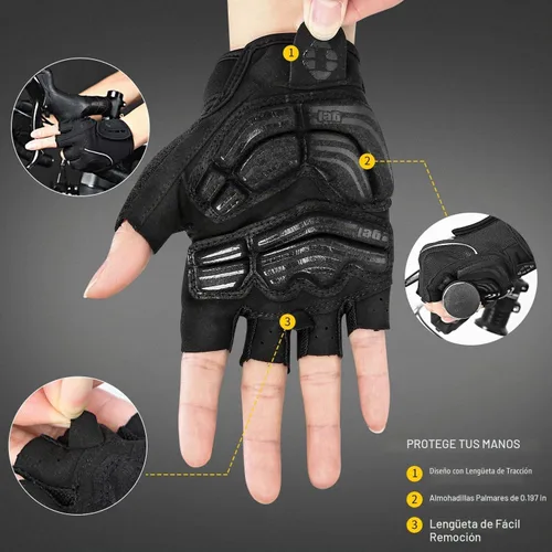 Vista 3 de INBIKE 5mm Padded Half Finger Bike Bicycle Cycling Gloves Negro