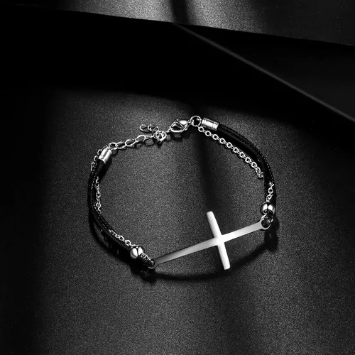 Vista 7 de Hipunk Pulsera de cuero para hombre – Pulsera trenzada de acero inoxidable negro con dije ajustable de protección multicapa para mujer, Cuero, Sin