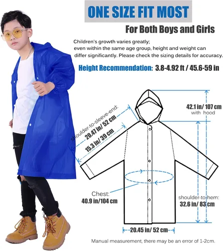 Vista 48 de Chaqueta de lluvia para niños, paquete de 2 ponchos de lluvia para niños, impermeables reutilizables para niños y niñas, impermeable, para exteriores