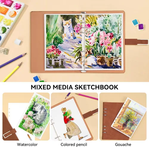 Vista 2 de Libro de bocetos de acuarela Lightwish, 100% algodón sin ácidos, papel de acuarela prensado en frío de 300 gsm/140 lb para artistas, adultos
