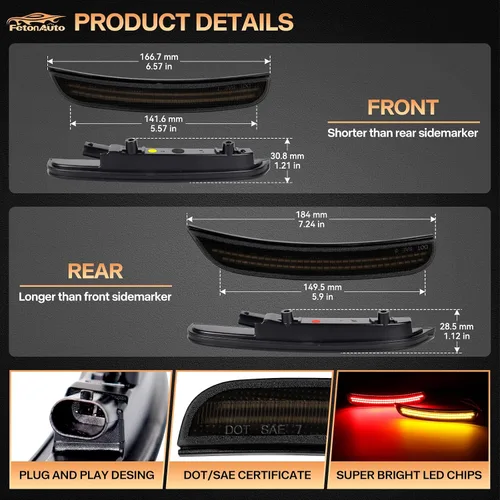 Vista 3 de Luces LED de marcador lateral rojo ámbar para Dodge Charger SRT Hellcat Scat Pack 2015 2016 2017 2018 2019 2020 2021 2022 2023 2024, kit de lente