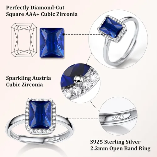 Vista 4 de 925 Sterling Silver Birthstone Rings for Women Girls with Clear 2ct HeartRoundTeardropSquare Crystal, Solitaire Diamond Halo Open Bands Cubic