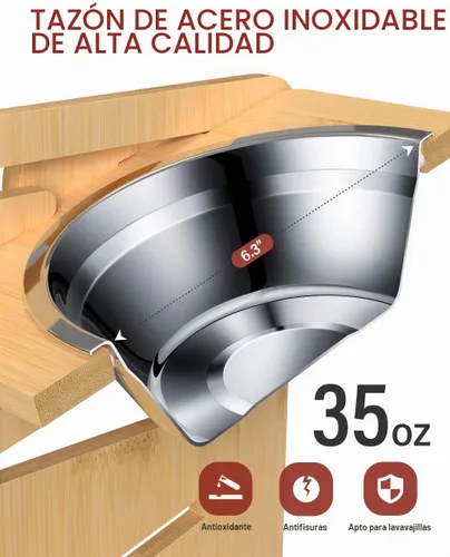 Vista 6 de Vantic Cuencos elevados para perros, soporte elevado ajustable para perros Bambú