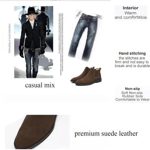 Vista 3 de Botas Chelsea de cuero para hombre, acogedoras botas formales de gamuza chukka de estilo formal, cómodas y formales.