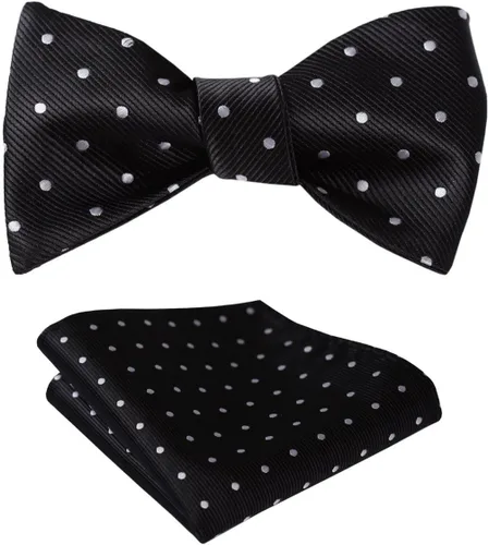 Vista 186 de HISDERN Pajaritas para hombre, diseño de lunares, corbatín y bolsillo cuadrado, clásico, esmoquin de negocios, boda, pajaritas, pañuelo