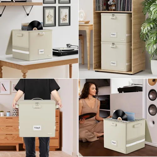 Vista 5 de DocSafe Fireproof Vinyl Record Storage Box with Lock, Beige, 13"x13"x13