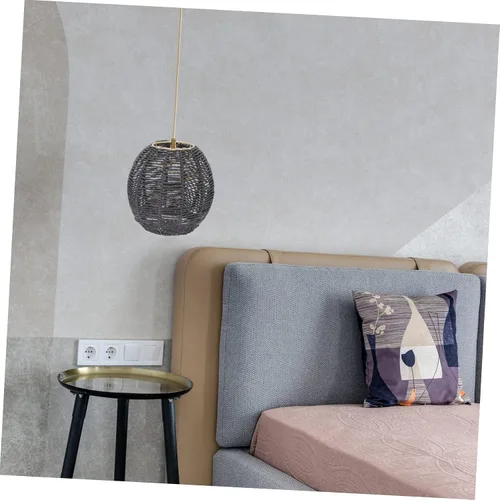 Vista 9 de Lámpara de cuerda tejida hecha a mano, cubierta de araña retro para comedor, estilo moderno, linterna de techo, cuerda de papel, decoración de luz
