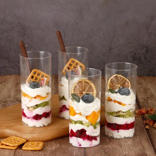 Vista 9 de mwellewm 150 paquetes de mini tazas de postre con cucharas, tazas de postre de plástico transparente de 3oz para postres tipo parfait para fiestas