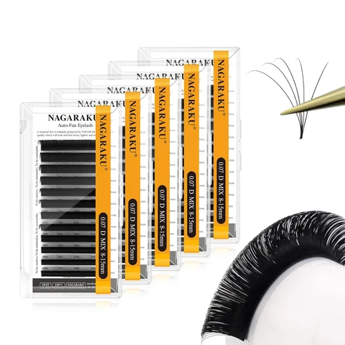 Vista 77 de NAGARAKU Easy Fan - Extensiones de pestañas prefabricadas en abanico de 3 capas, pestañas autoflorecientes de mega volumen, pestañas automáticas