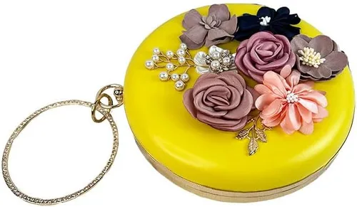 Vista 2 de Bolso de mano para mujer 3D rosa nude floral bolso de mano Hecho a mano con perla Boda nupcial diurna fiesta de noche