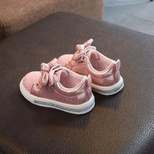 Vista 3 de XGao Zapatillas de deporte para bebés, niños y niñas, zapatos sin cordones para bebés, niñas y niñas, con lentejuelas brillantes, zapatos deportivos