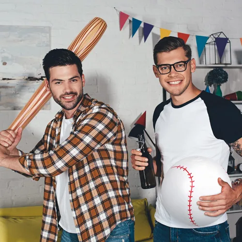 Vista 2 de Sotiff Bate de béisbol inflable para niños, 12 unidades, de 29.5 pulgadas, con temática deportiva, color marrón, para fiestas deportivas, regalos