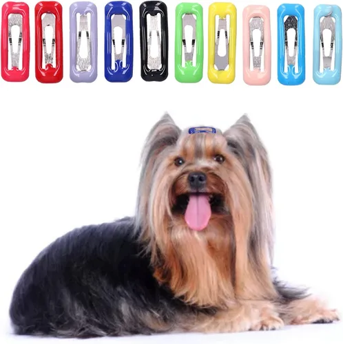 Vista 2 de Zerodis Pinzas para el pelo pequeñas para mascotas, 50 horquillas de colores diferentes, clip de gota de agua para mascotas pequeñas para conejillos