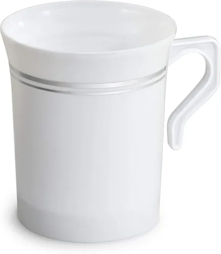 Vista 12 de Platos de plástico desechables Occasions para fiestas de boda (120 unidades), plateado, blanco (White / Silver Rim)
