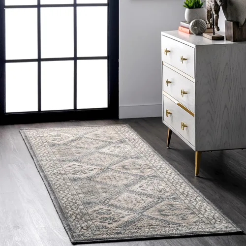 Vista 14 de nuLOOM Alfombra de Área Becca Tradicional con Diseño de Azulejos 2x3, Beige, Diseño Transicional Desvanecido, Resistente a las Manchas, Para
