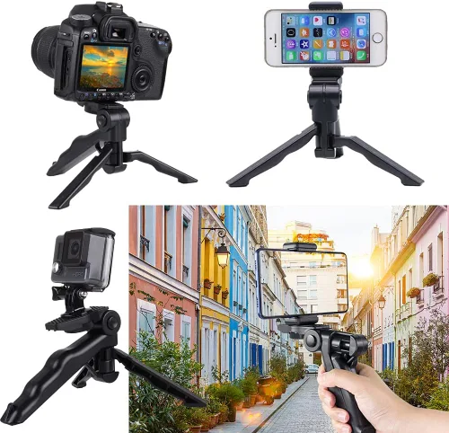 Vista 8 de Mini trípode de mesa plegable con agarre de mano con tornillo de 1/4 de pulgada compatible con Gopro/Smartphones/Cámaras compactas DSLR