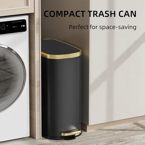 Vista 3 de KUK Cubo de basura pequeño para baño con tapa de cierre suave, pedal de paso, cubo de basura de acero inoxidable de 2.6 galones con cubo