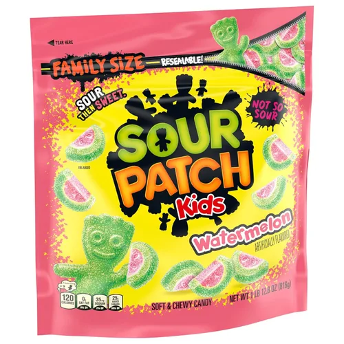 Vista 11 de SOUR PATCH KIDS Caramelo suave y masticable de sandía, tamaño familiar, caramelo a granel, 1.8 libras