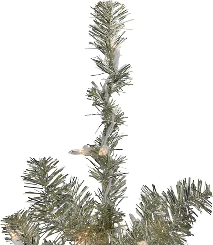 Vista 4 de Northlight Árbol de Navidad de oropel artificial de platino metálico de 3 pies - Luces transparentes