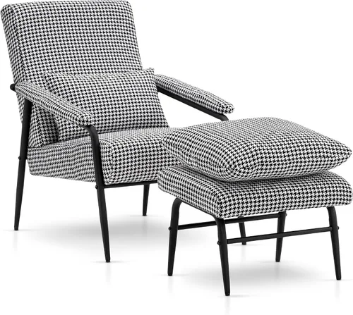 Vista 3 de MCombo Silla decorativa moderna con otomana, sillón de tela suave, silla de ocio tapizada para espacios pequeños, sala de estar y dormitorio 4123