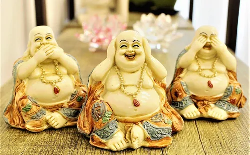 Vista 5 de We pay your sales tax 3 figuras de monjes de Buda Feng Shui, estatuas para decoración del hogar, regalo de cumpleaños, regalo de inauguración
