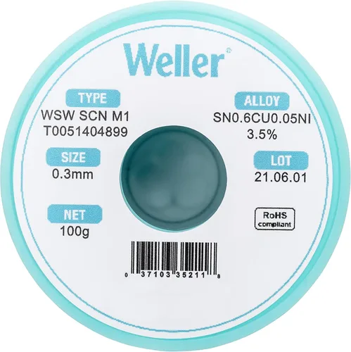 Vista 2 de Weller WSW SCN M1 (T0051404899) Alambre de soldadura sin plomo, diámetro: 0.012 in / 0,012 pulgadas, peso: 100 g / 3,527 oz, aleación